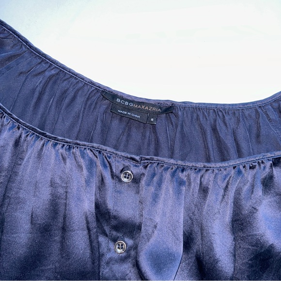 BCBG MaxAzria 100% Silk Navy Drop Waist Blue Midi Relaxed Fit Dress Small - Picture 11 of 13